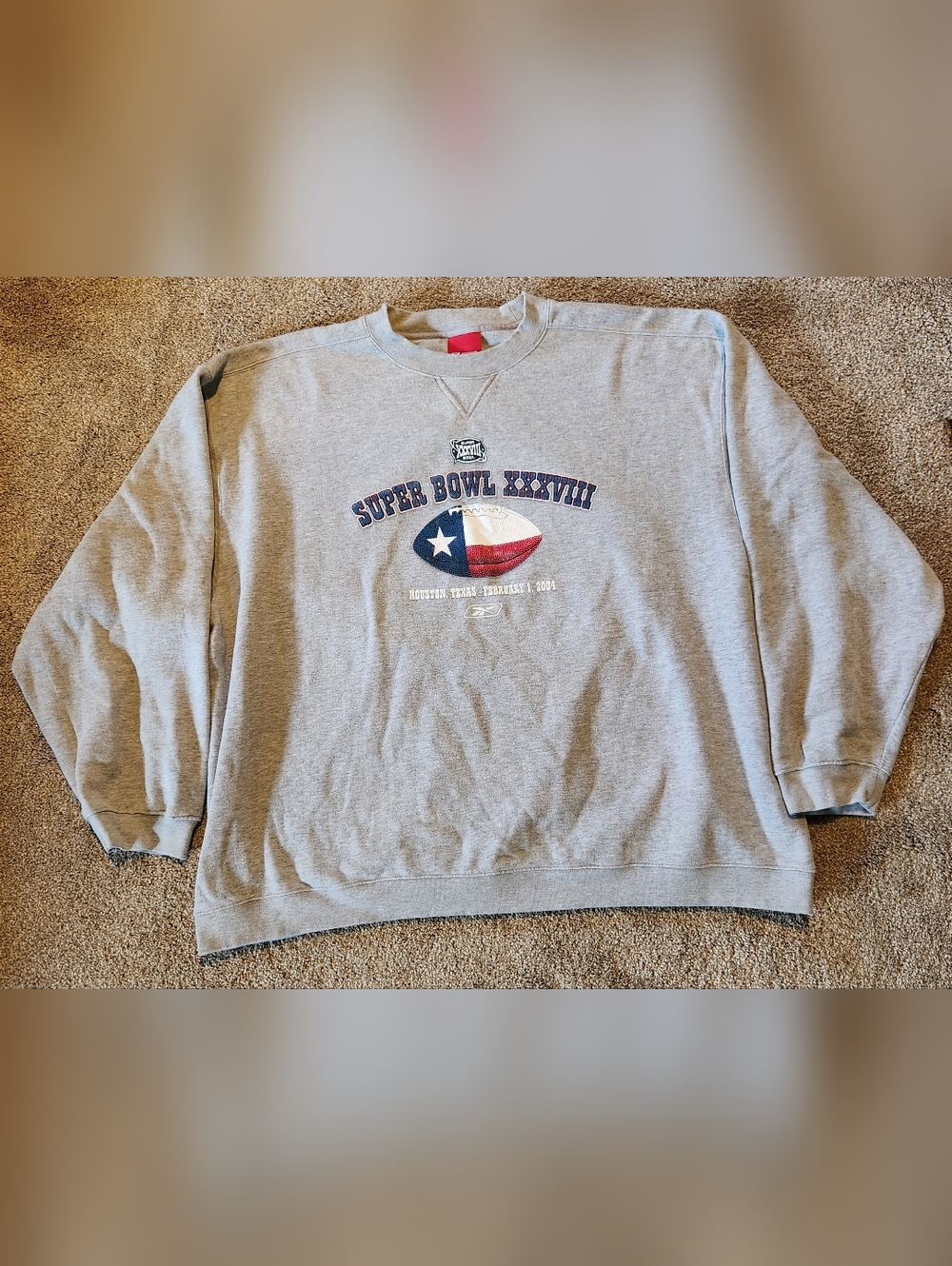 Vintage Reebok Super Bowl XXXVIII Sweatshirt Houston Texas, 2004 Size 3XL